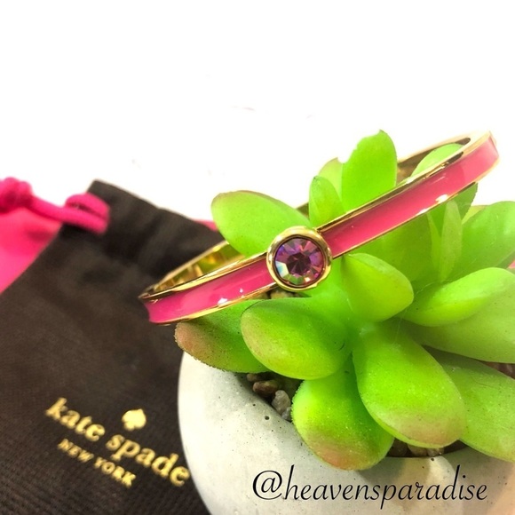 Kate Spade Pink and Gold Enameled, Hinged Forever Gem Bangle Bracelet - Picture 1 of 10